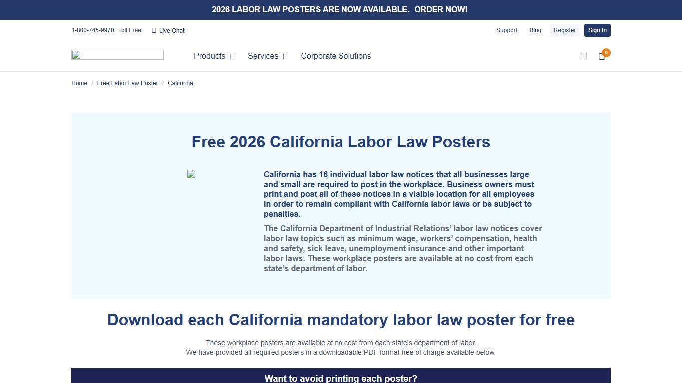 Free 2026 California Labor Law Posters | Labor Law Center